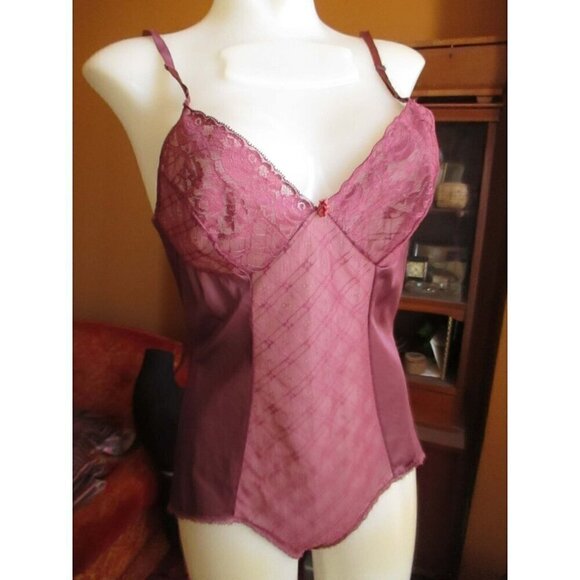 Vintage Slip Body Suit 32 PURPLE SATIN VASSARETTE LACY Bombshell 1970s Lingerie - Picture 2 of 9